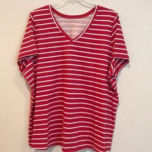 Plus Size 3X V Neck Red/White Top
